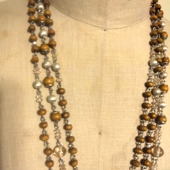 Iris Apfel & Bajalia 3 Silver & Wood Bead Layered Pendant Statement Necklaces - Picture 3 of 16